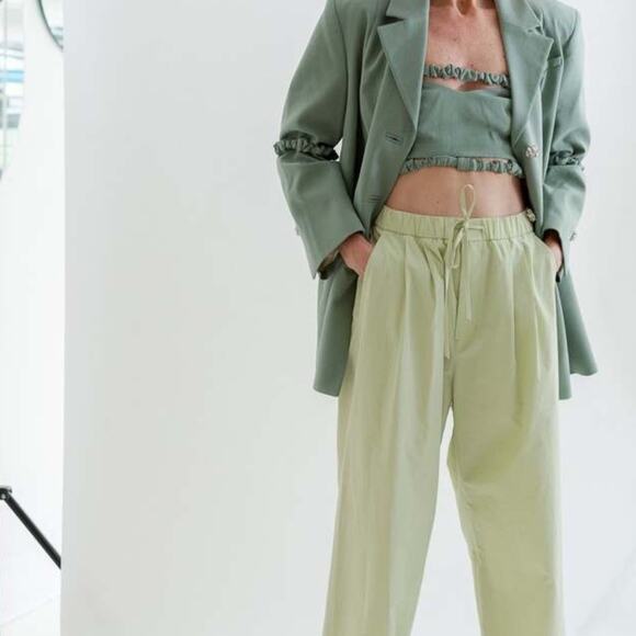 GANNI Women's Suiting Strapless Crop Top Green Bay 40 (8-10) NWT - Picture 3 of 11